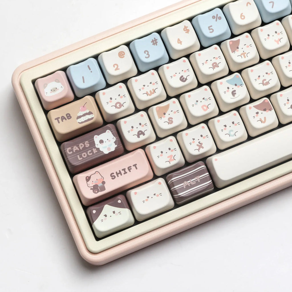 High Sea Salt Cat themed PBT keycap set for mechanical keyboards on a grey background.