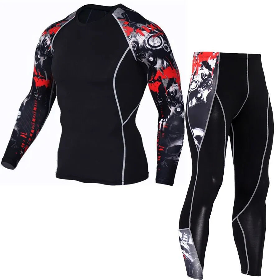 Men's printed long sleeve gym suit in milk silk, 92% polyester, seven colour options, sizes S to 4XL