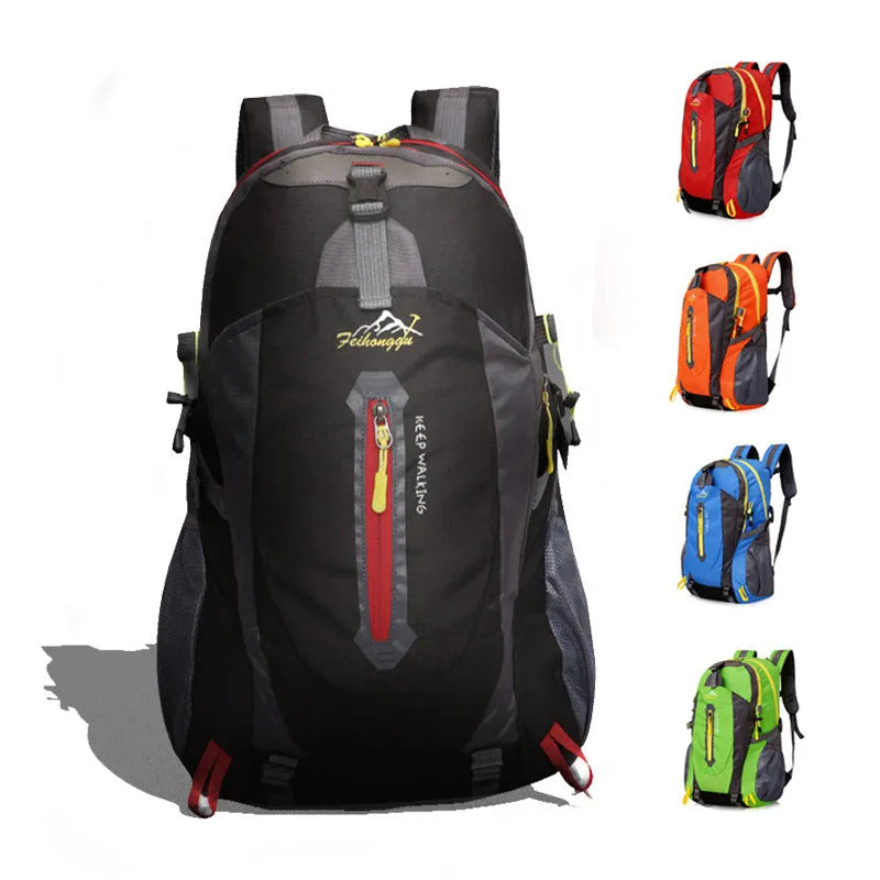Oxford travel backpack for mountaineering 36-55L in green, plain pattern, side view
