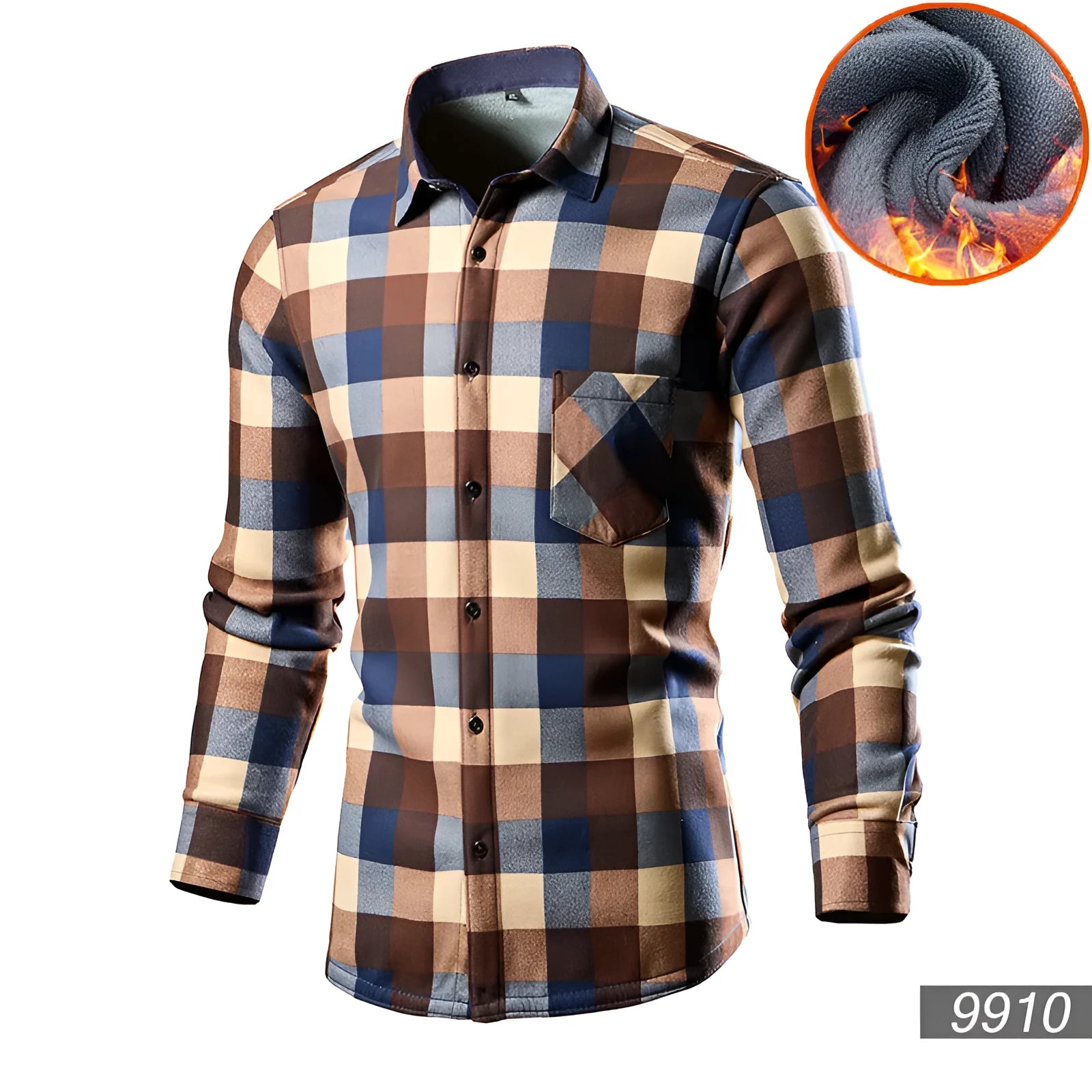 Men's loose fit fleece-lined cardigan shirt in a cotton blend fabric, shown in a solid colour.