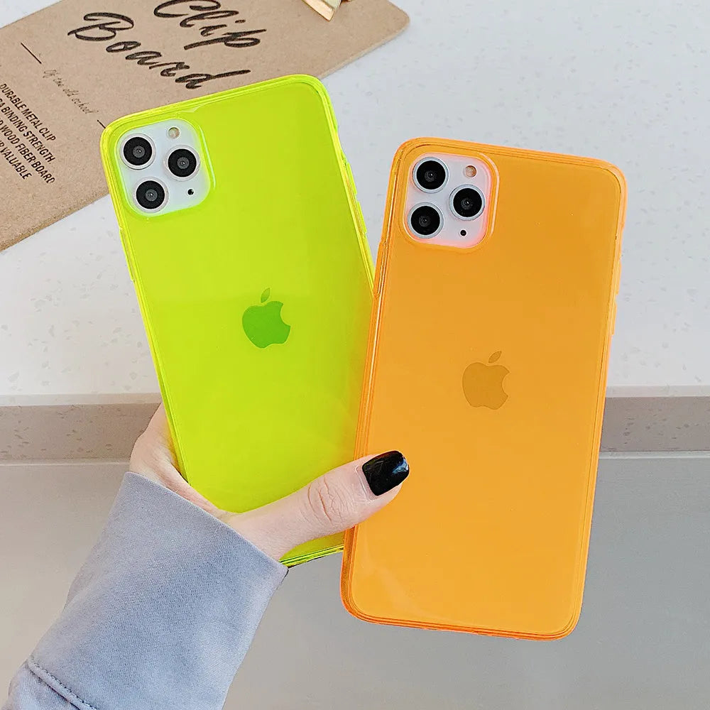 Fluorescent solid colour TPU back cover case for iPhone, shatter resistant, fits iPhone 11, 12, 13