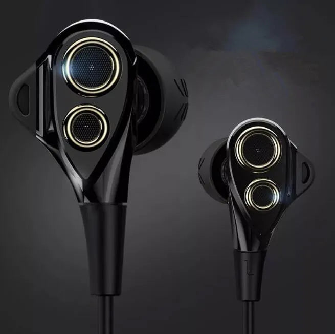 Black metal HIFI in-ear headphones with inline microphone and controls on the cable.