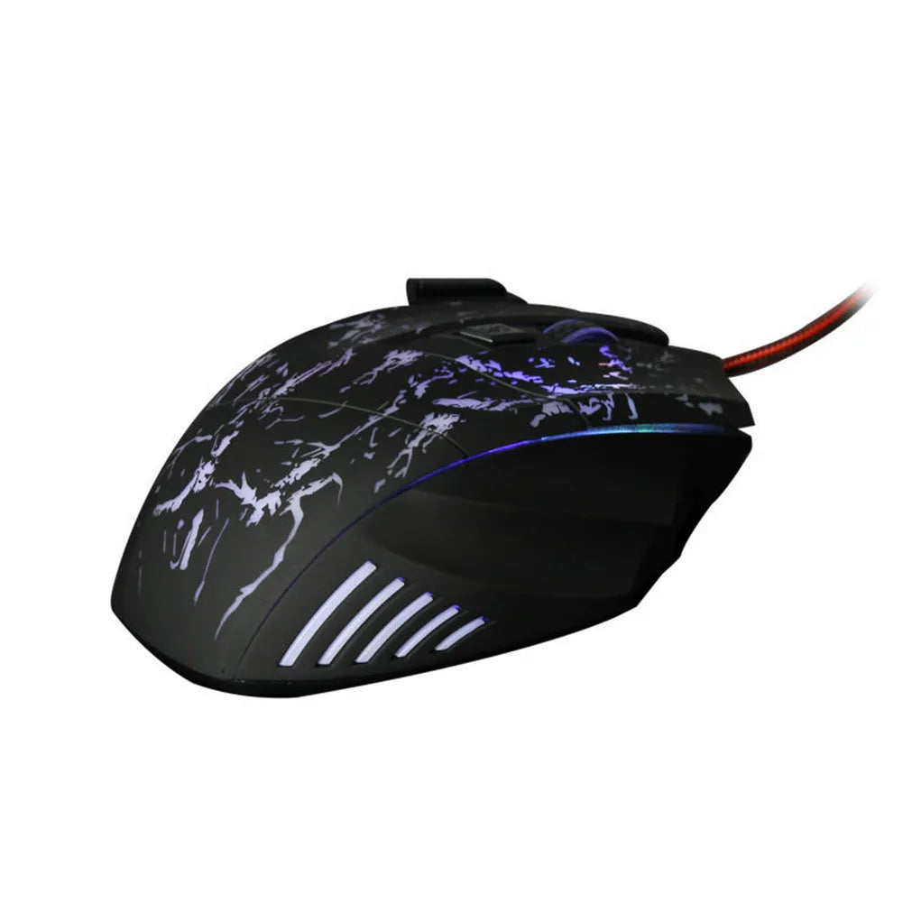 Wired optical gaming mouse with transparent luminous black shell, 7 buttons, USB connection