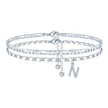Silver colour copper double circle bead anklet with letter or number charm detailing