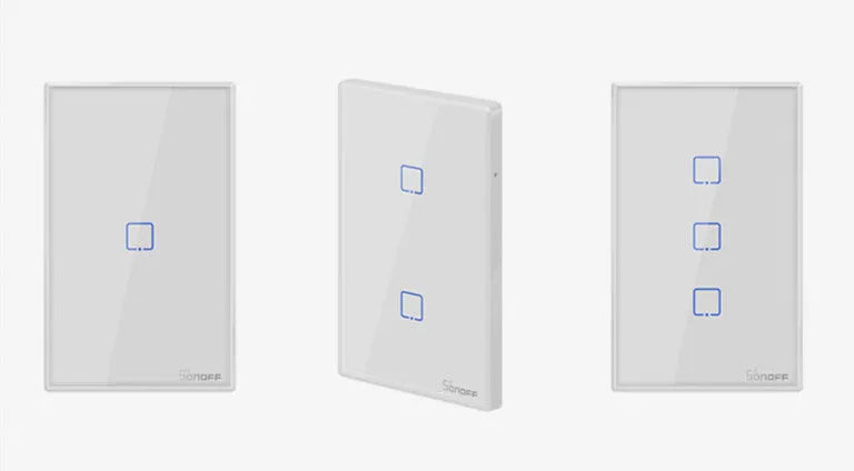 Smart wall switch with tempered glass panel, touch control, 220-250V 10A rating and 120mm mounting hole distance