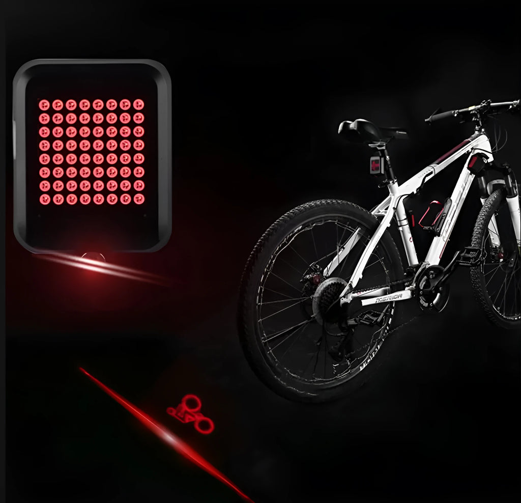 LED bicycle signal light with 64 lights showing steering arrow and brake flash on a bike