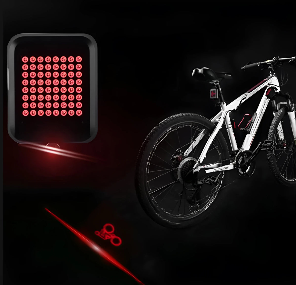 LED bicycle signal light with 64 lights showing steering arrow and brake flash on a bike