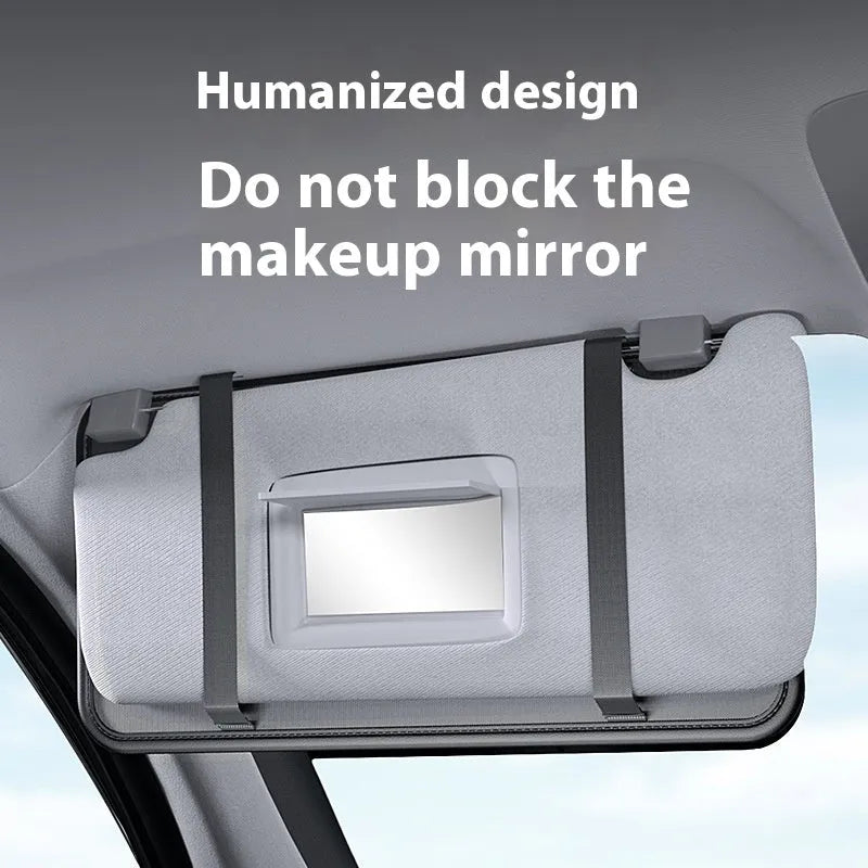 Black PVC car sun visor glasses clamp with storage bag, dimensions 32cm x 3.5cm x 16cm
