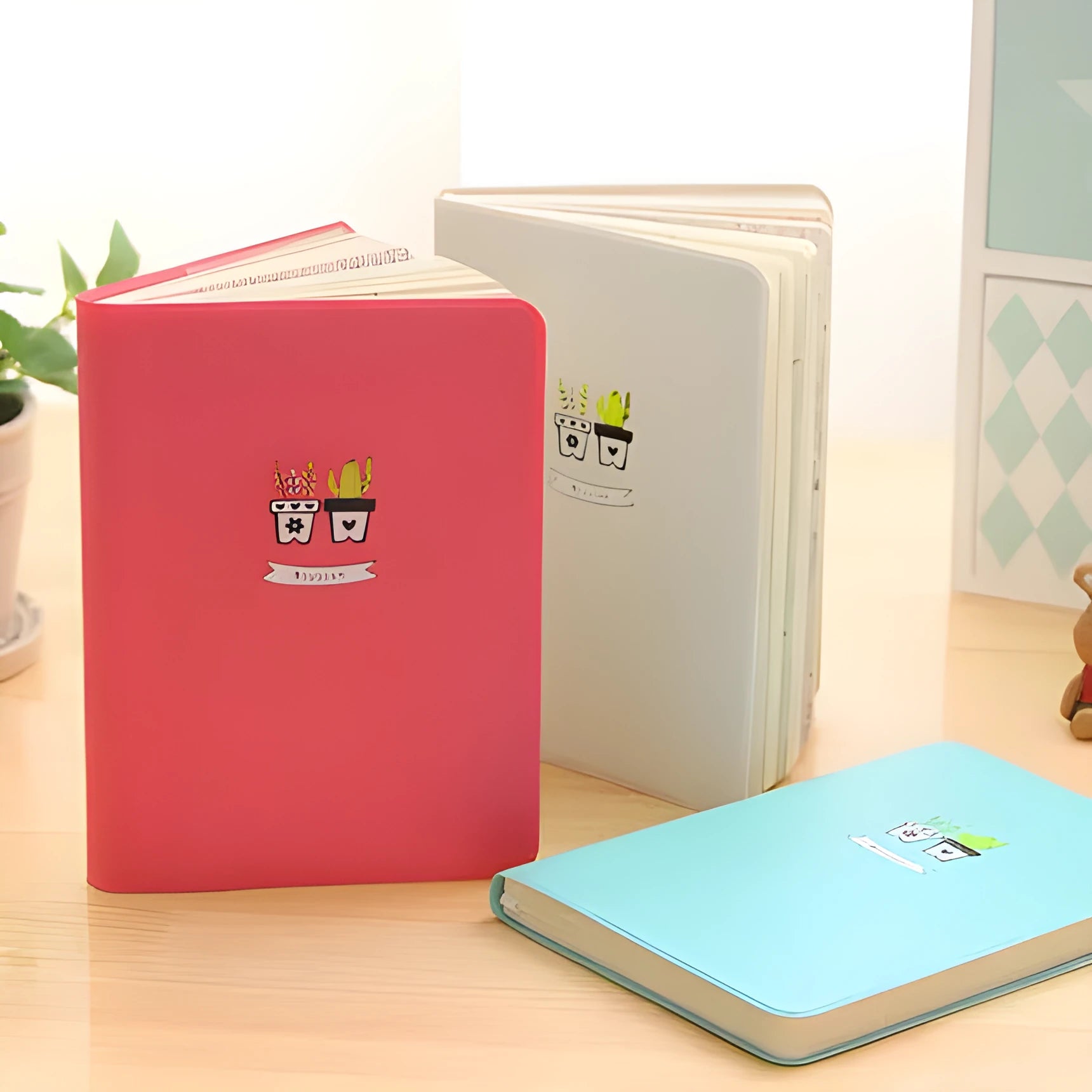 Leather handbook notebook in A6 size with beige paper, available in blue cover