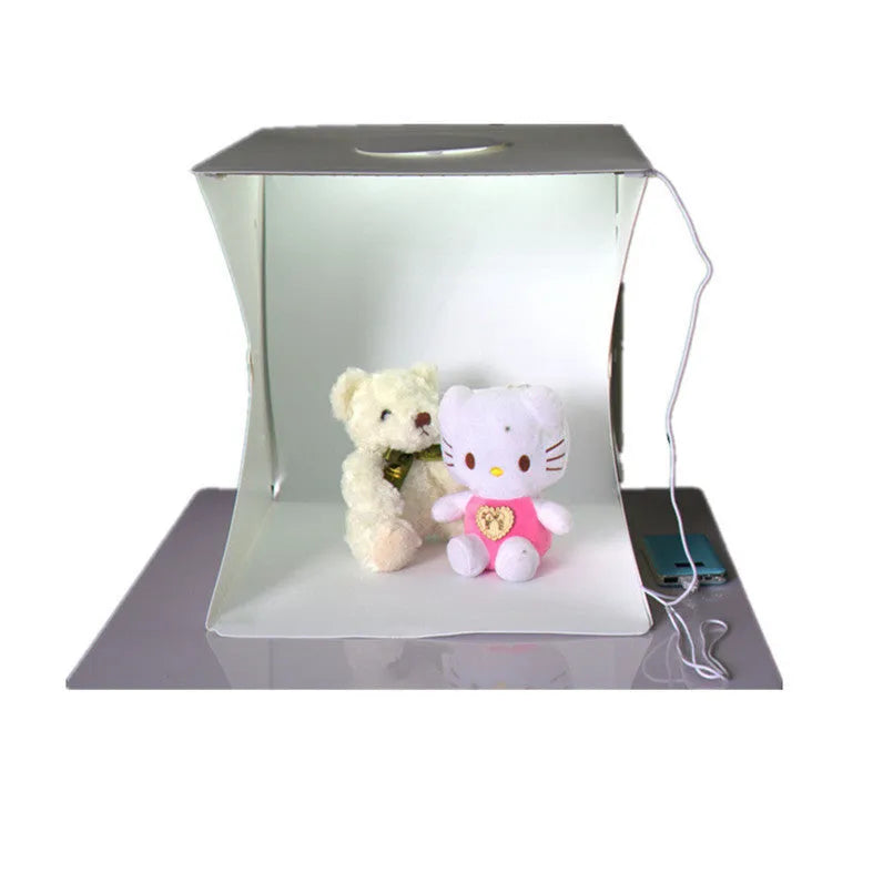 Mini folding studio set with dual LED light bar and six coloured background cloths, 40x40x40cm