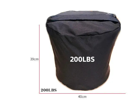 Black cylinder strongman sandbag with heavy duty 1000D nylon and YKK zipper for cross training
