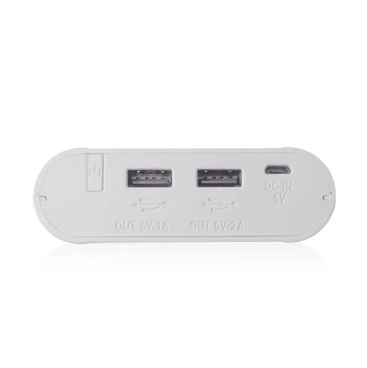 Black mobile power box DIY kit with LCD display showing battery levels, dual USB outputs, and Micro USB input
