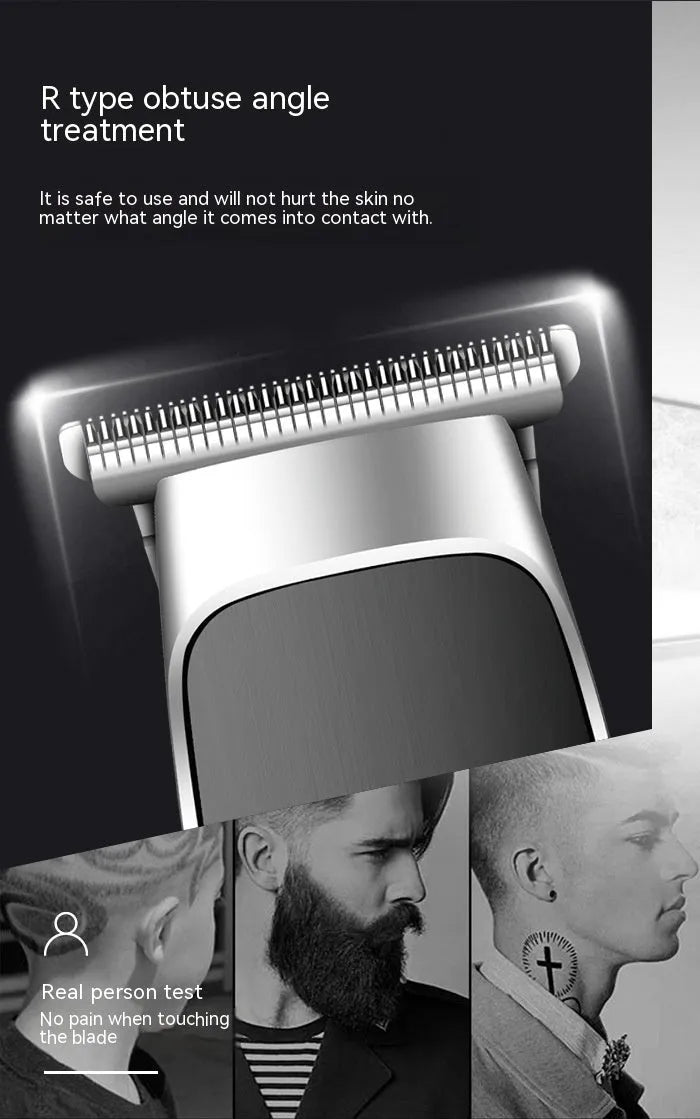 USB rechargeable electric hair clipper with digital display and double cutter head including T-shaped blade and carving cutter