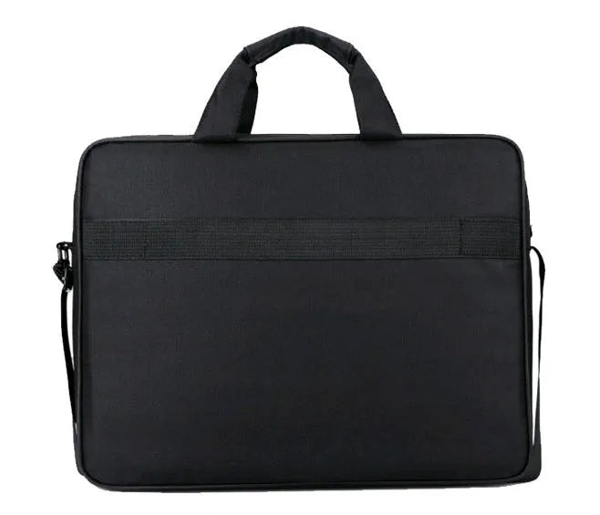 Black waterproof polyester laptop bag with diagonal shoulder strap, suitable for 15.6-inch laptops