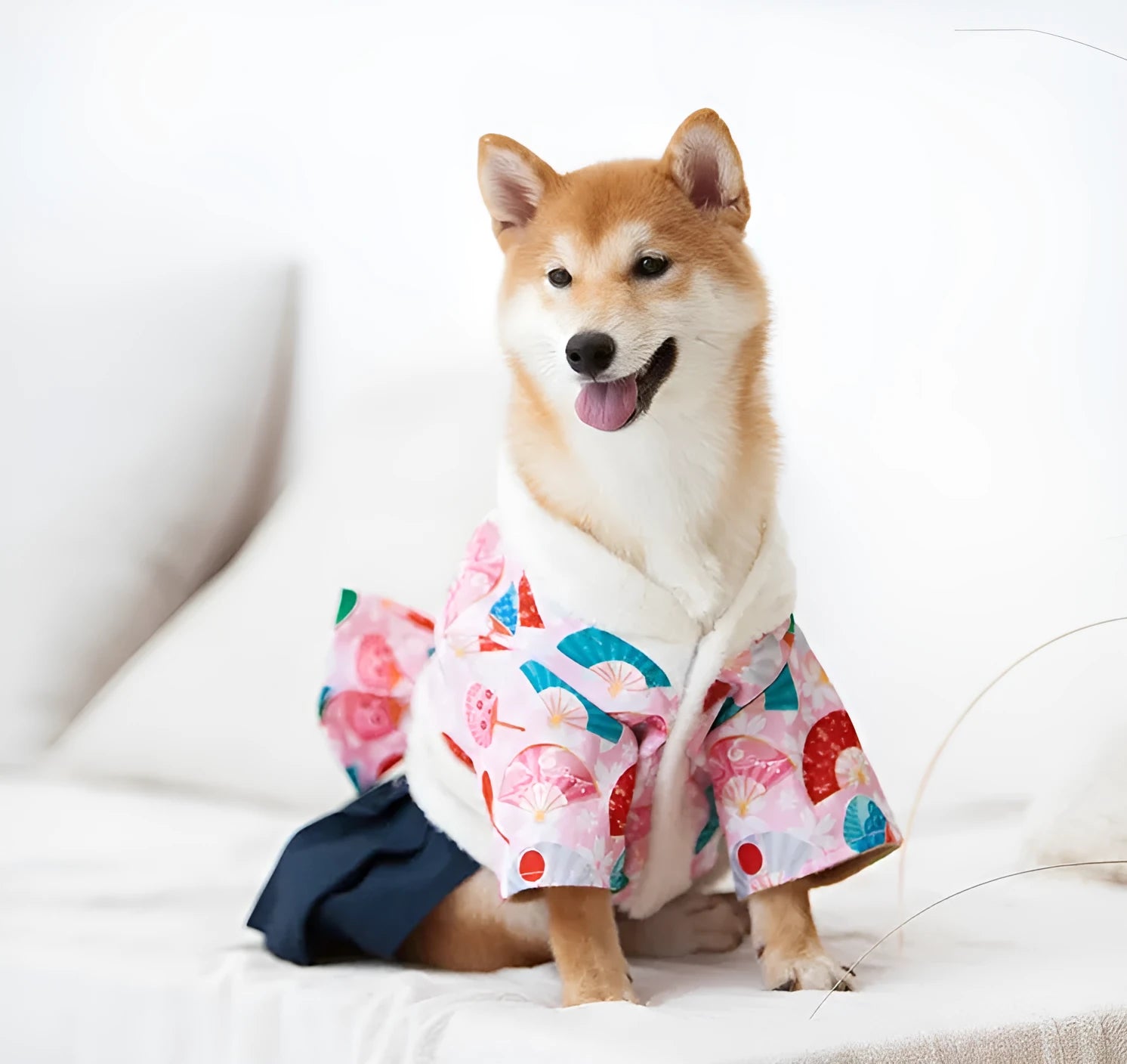 Winter dog coat in Japanese kimono style with cotton polyester fabric, available in sizes XS to 2XL for small and large breeds