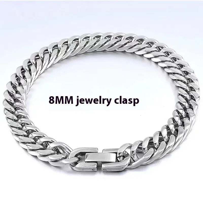 Polished titanium steel geometric bracelet for men, available in sizes 18CM to 22CM and 8MM or 10MM thickness.