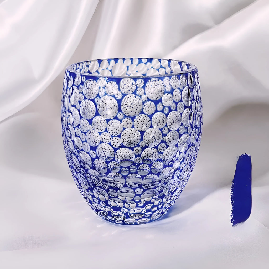 Sapphire blue crystal glass wine glass with hand-carved bubble pattern, 201-300ml capacity, Japanese simple style