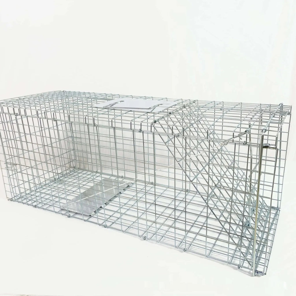 Fully automatic foldable steel cat trap cage in galvanised or black finish, sizes 60x20x18cm, 65x26x23cm, 80x32x28cm