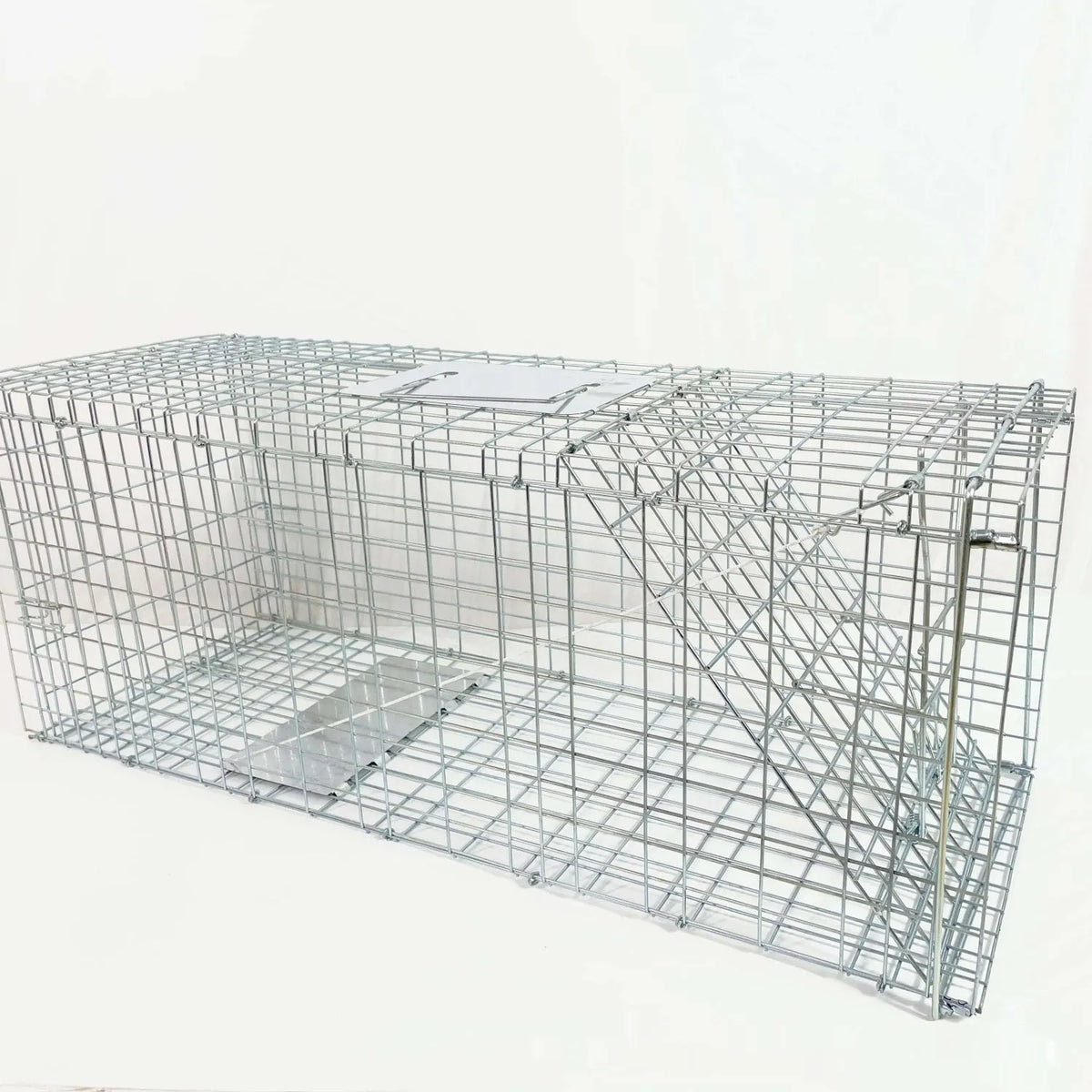 Fully automatic foldable steel cat trap cage in galvanised or black finish, sizes 60x20x18cm, 65x26x23cm, 80x32x28cm