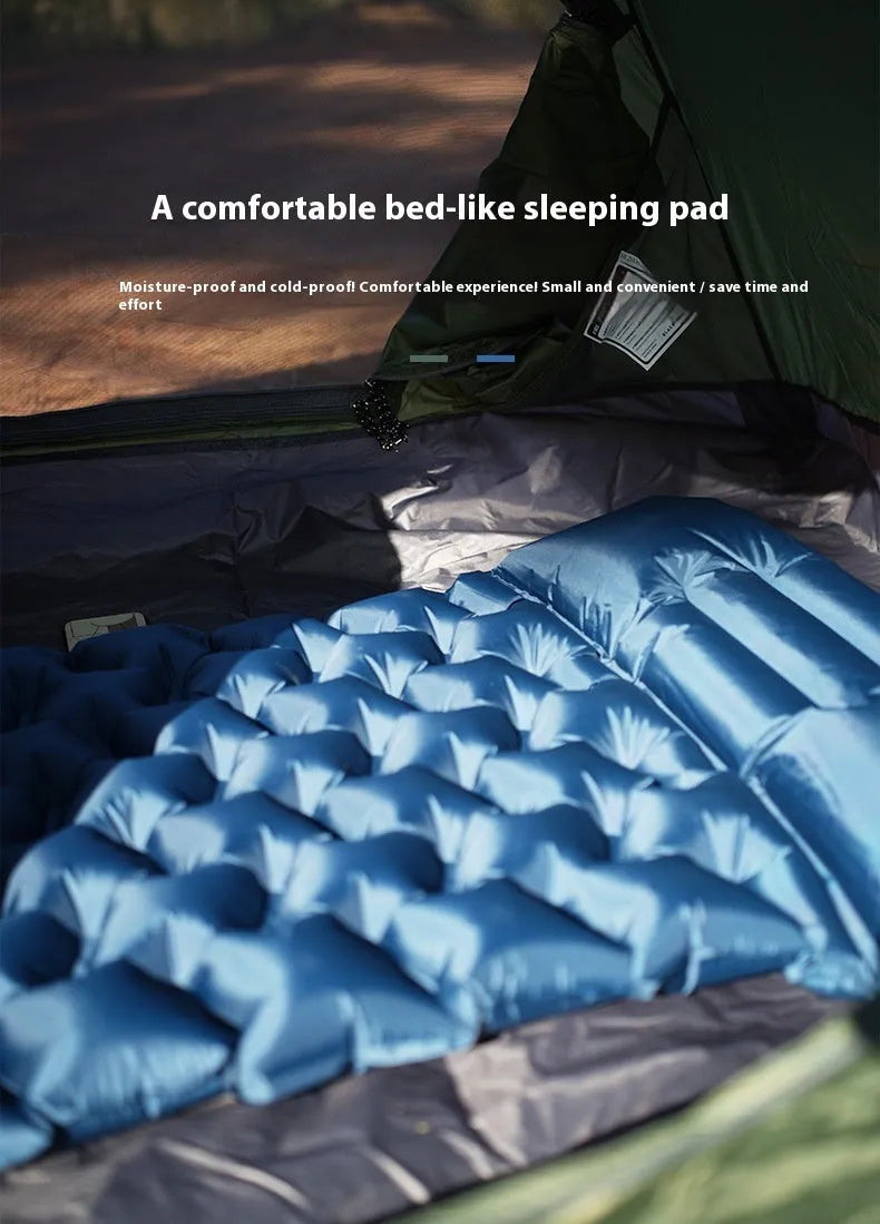 Single honeycomb press inflatable mattress in Moroccan blue colour for outdoor camping use