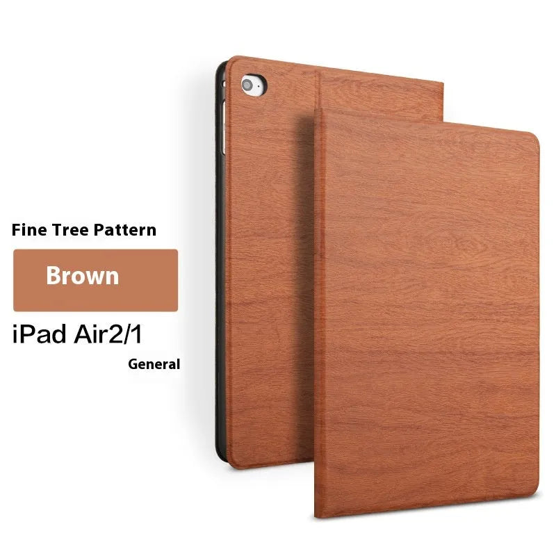Sapphire blue imitation leather iPad cover with a built-in universal sleep bracket on the back.