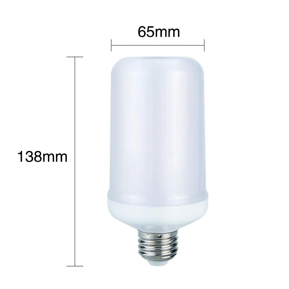 Close-up of an LED bulb emitting a decorative orange flickering flame light effect.