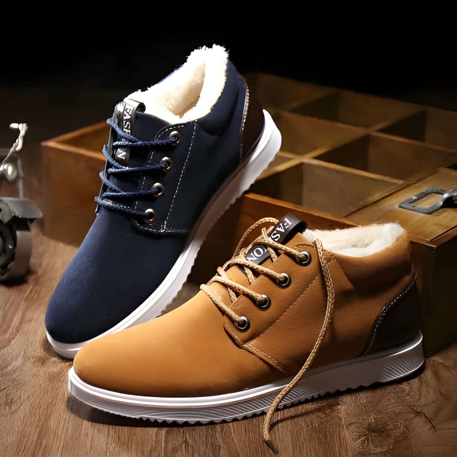 Winter men's casual shoes in black, scrub and cotton construction, 1200 British style, size 39-44