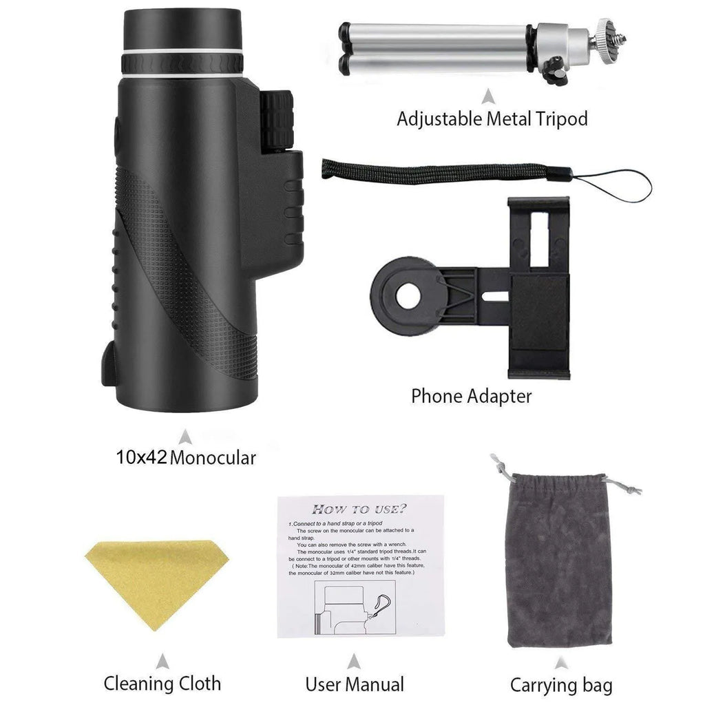 Black 40x60 HD monocular telescope with smartphone compatibility for long-range observation.
