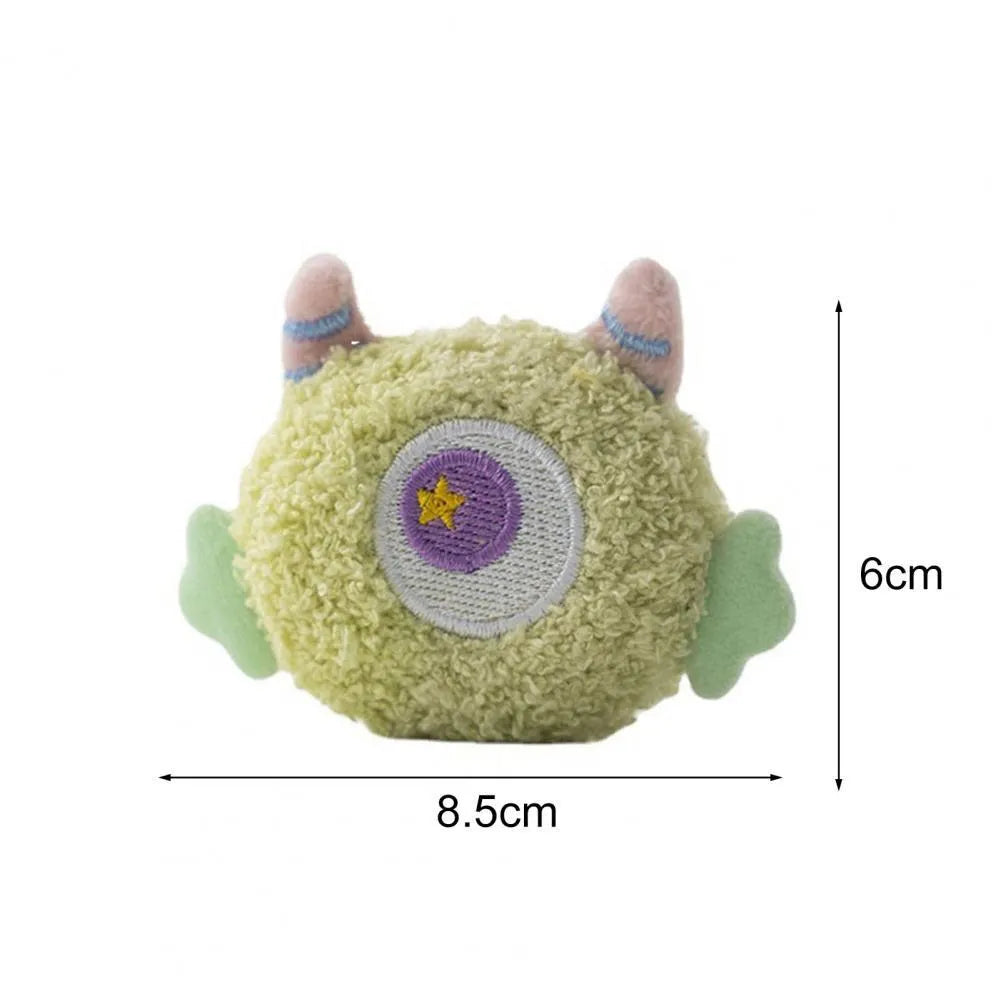 Cartoon plush squeaky dog chew toy with big eyes in grey, green, pink, white or yellow colours