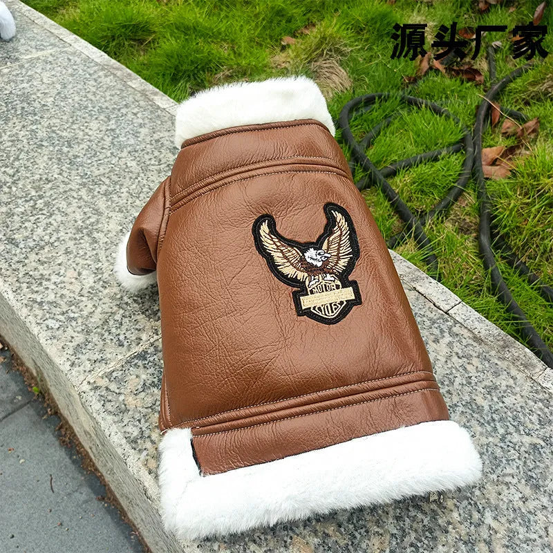 Black and brown leather jacket and vest for small dogs or cats in autumn and winter.