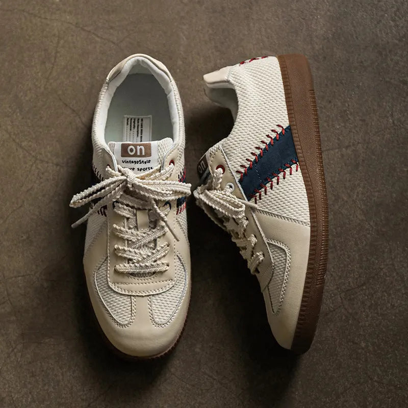 White mesh low-heel men's casual exercise sneakers with flat heel