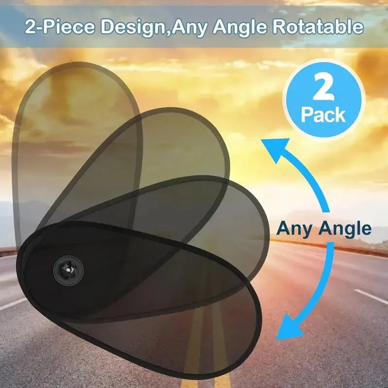 Black stretchy car side window sunshade fitted on a car door, showing suction cups and mesh fabric.