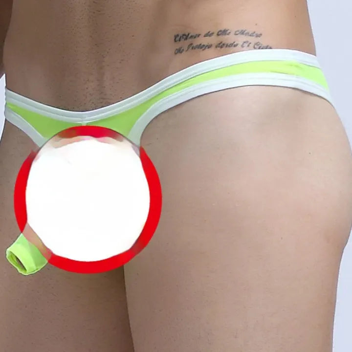 Men's ice silk briefs in army green, showing the comfortable fit and fabric texture.
