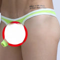 Men's ice silk briefs in army green, showing the comfortable fit and fabric texture.