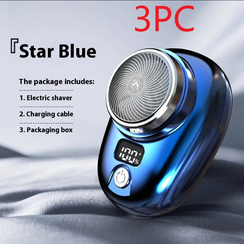 Mini portable men's shaver with digital power display in silver colour