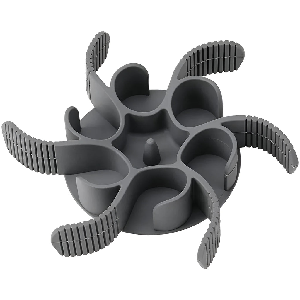 Red silicone dog slow feeder insert with spiral design and suction cups on base