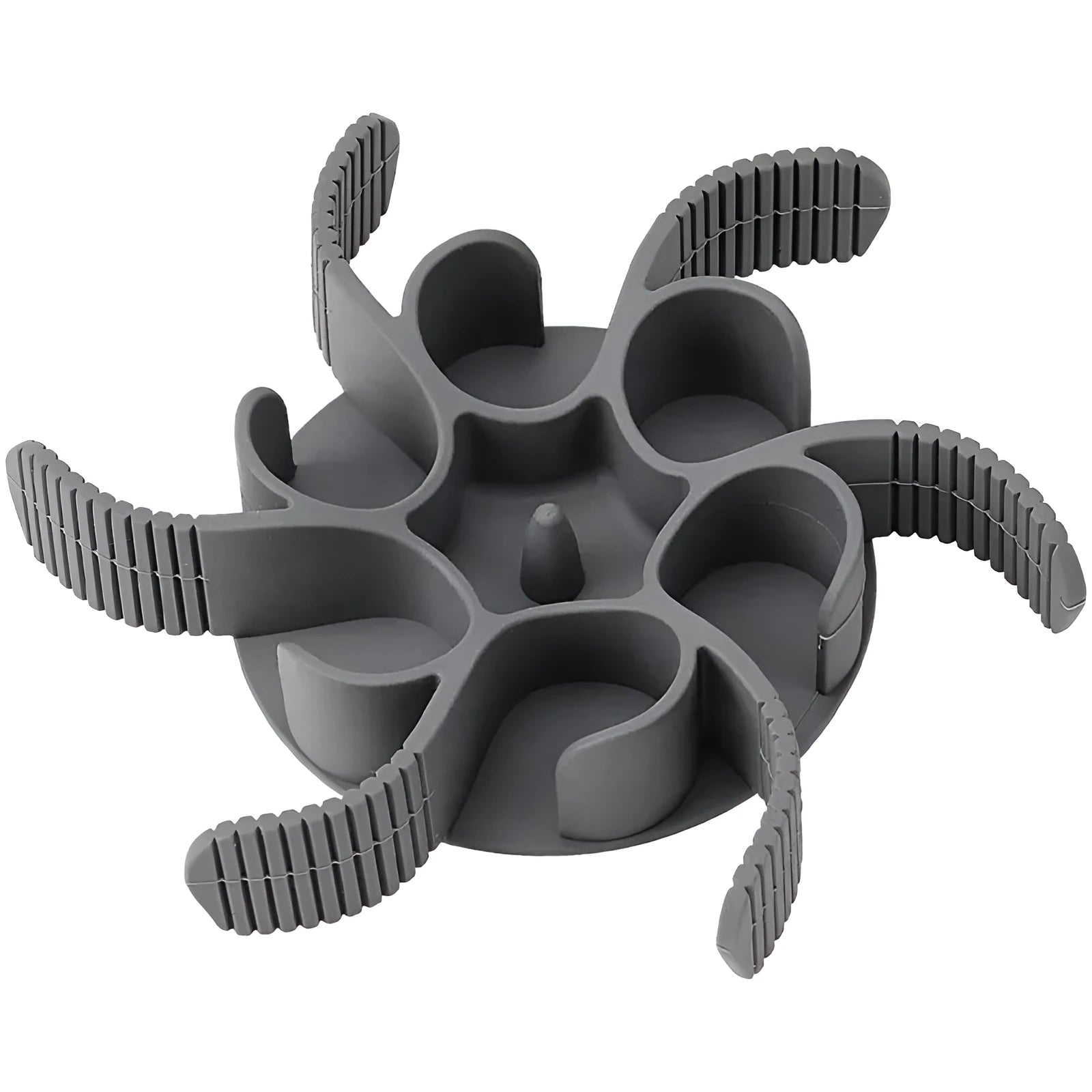 Red silicone dog slow feeder insert with spiral design and suction cups on base