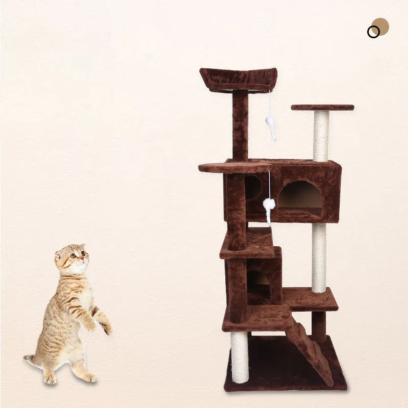Luxury Villa cat climbing frame with sisal posts, density board platforms, and plush cloth, 50x50x137cm, colour CBQ013.