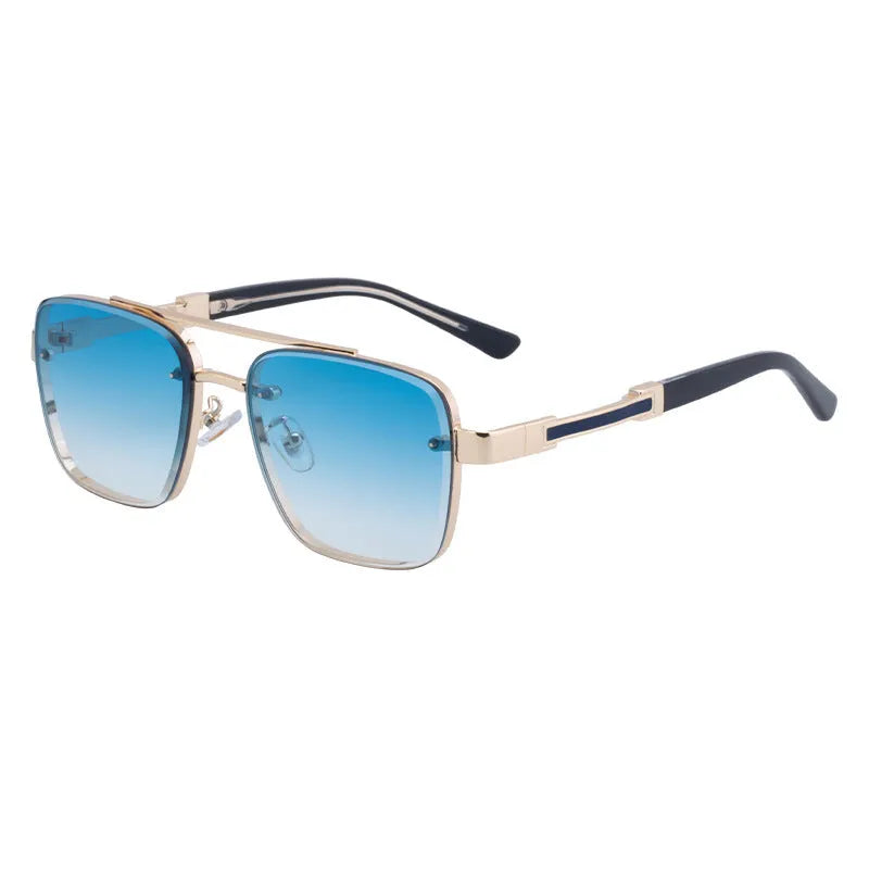 Men's vintage-style sunglasses with UV protection lenses in gold and gray colour variant.