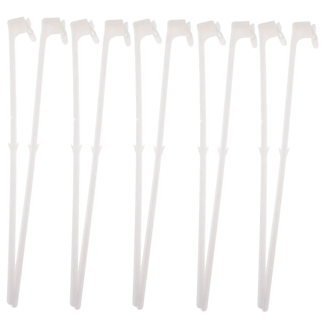 Pack of 10 white plastic clip-on flag pole holders for car windows.