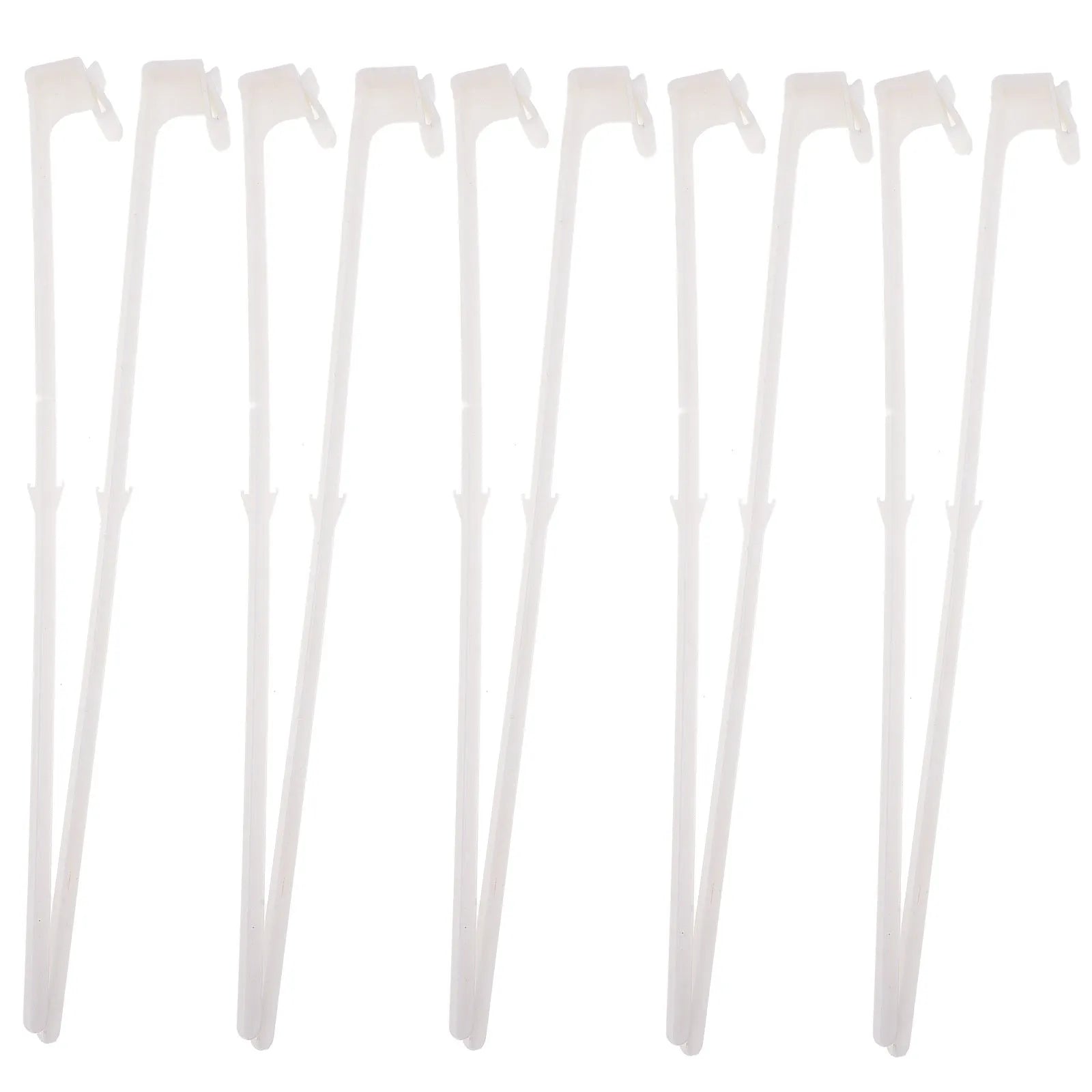 Pack of 10 white plastic clip-on flag pole holders for car windows.