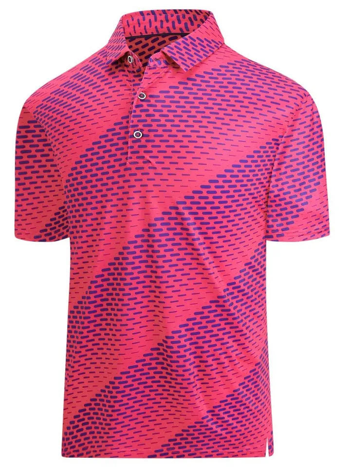 Men's 3D printed short sleeve top with zip decoration in Japanese retro style