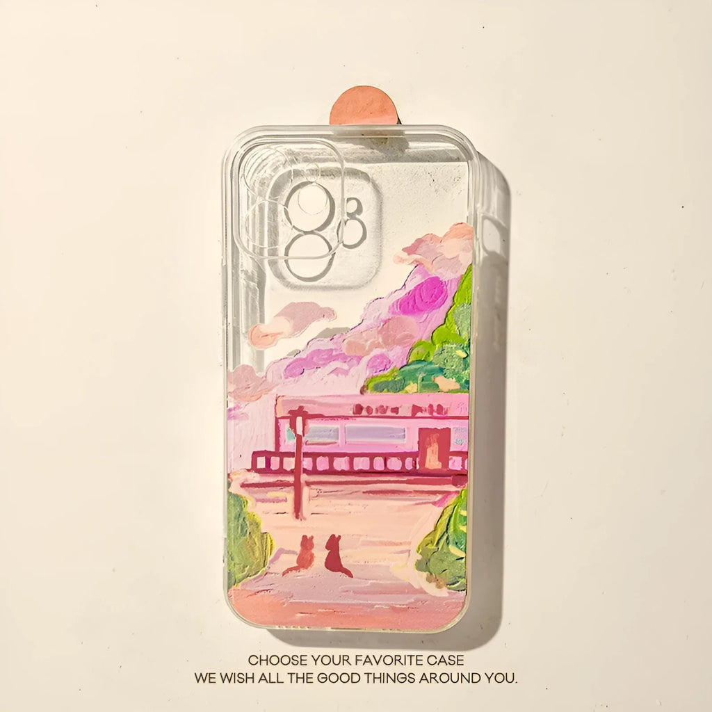 Colourful two cat cartoon design on a soft silicone iPhone rear cover case.