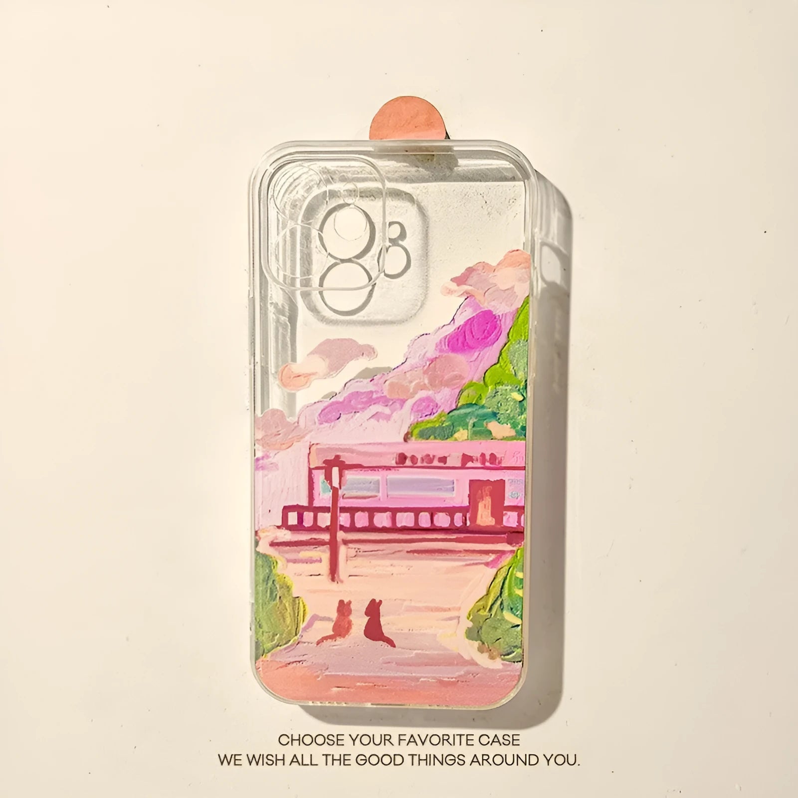 Colourful two cat cartoon design on a soft silicone iPhone rear cover case.