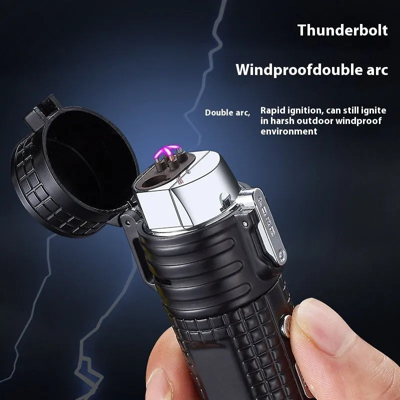 TH727 metal waterproof multifunction flashlight lighter shown in camouflage colour.