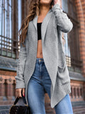 Women's grey thick viscose cardigan coat with pockets, medium length loose fit design