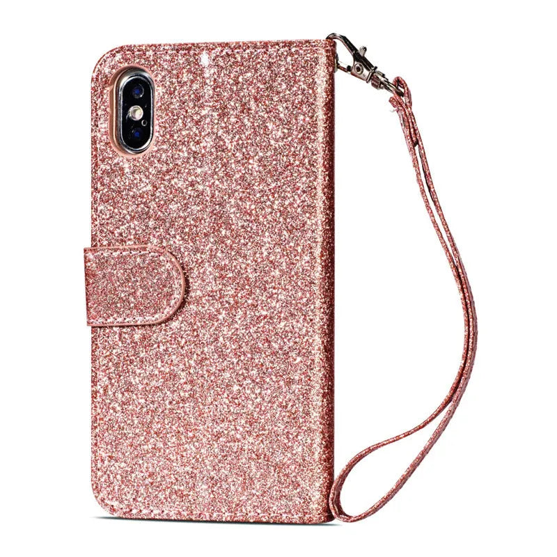 PU leather zipper phone case for iPhone showing front flap closure and card storage slots
