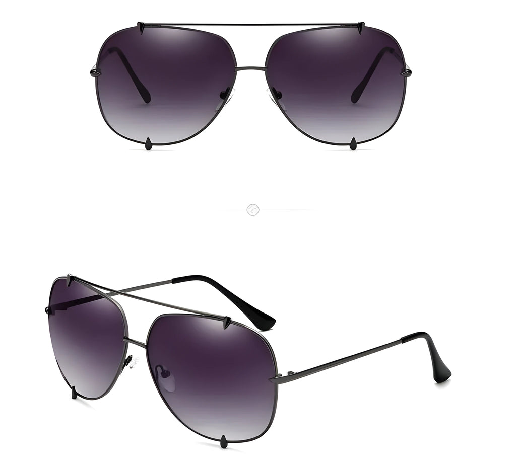 Metal frame UV400 sunglasses with wolf claw rivet, gold frame with black mirror lens, for men and women