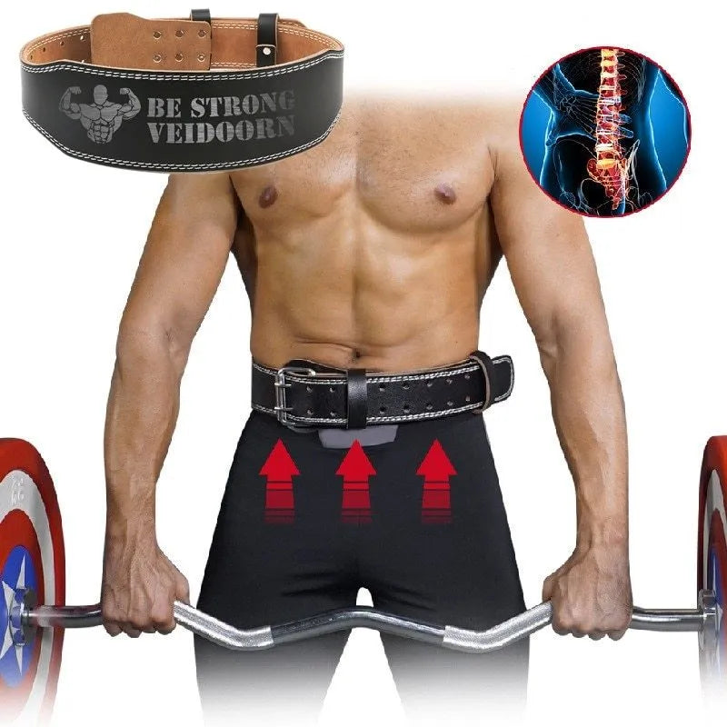 Black narrow PU leather weightlifting waist belt with punch-hole adjustment, sizes M L XL