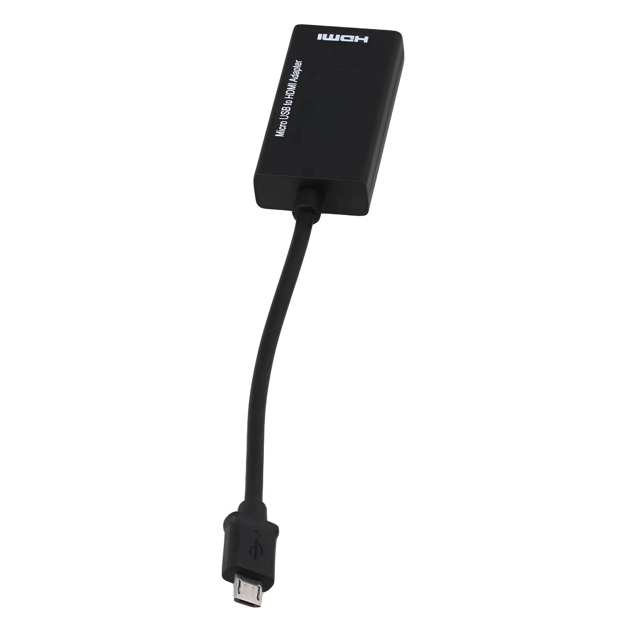 Black HD handset to HDMI adapter cable with gold-plated connectors on a white background